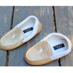 Polo Ralph Lauren Gold Glitter Moccasin Slippers | Big Kids Size 5 / EUR 37